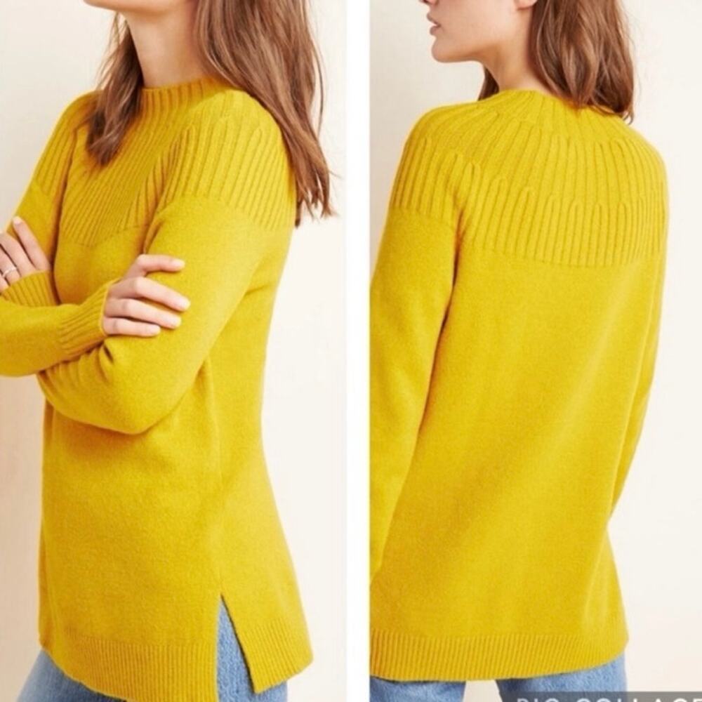 Anthropologie Welford Mustard Yellow Ribbed Tunic Sweater Size Small